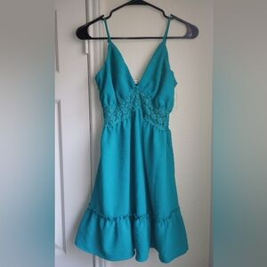 Liberty Love Teal Spaghetti Straps Mini Sundress Size S